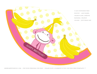 Document preview: Pink Monkey Birthday Party Hat Template