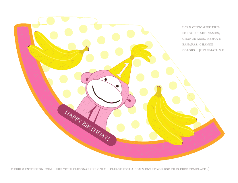 Pink Monkey Birthday Party Hat Template