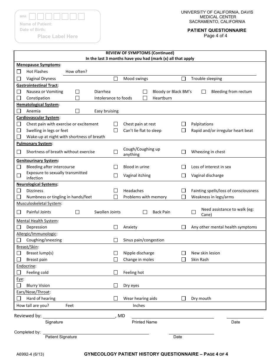 Patient Questionnaire, Page 4