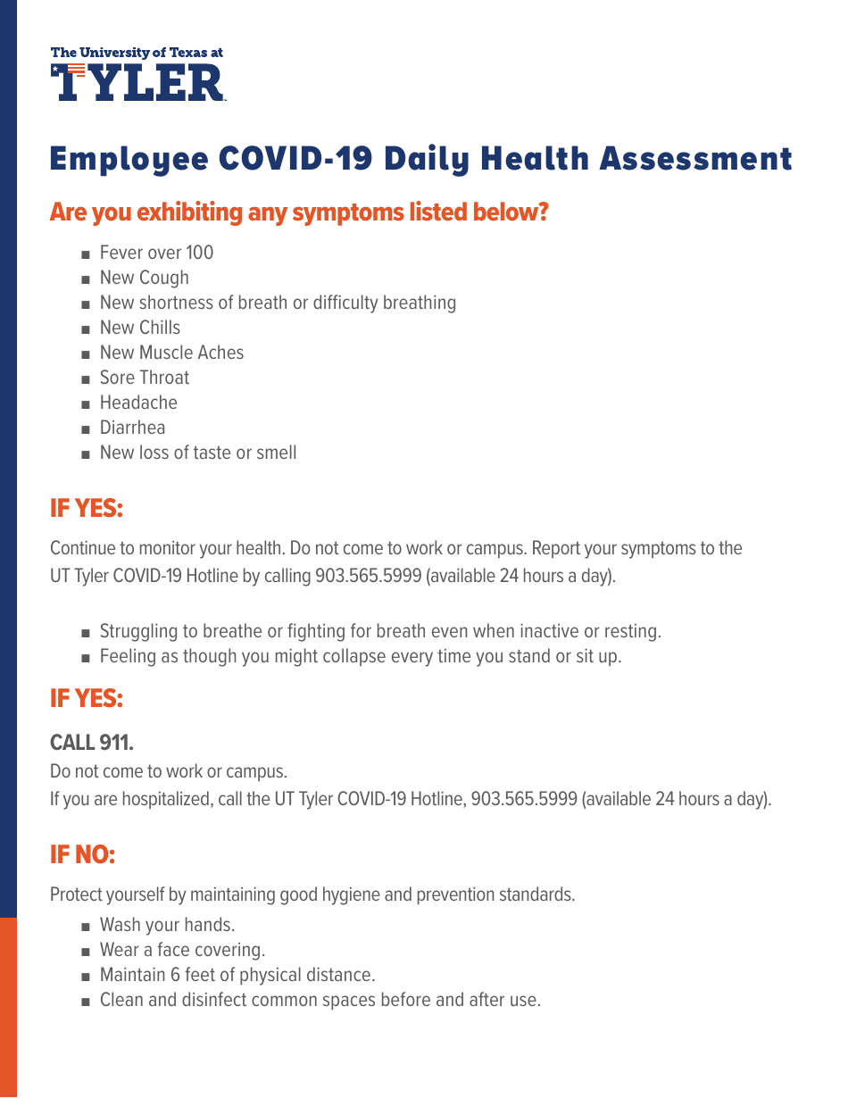 Employee Covid-19 Daily Health Assessment, Page 1