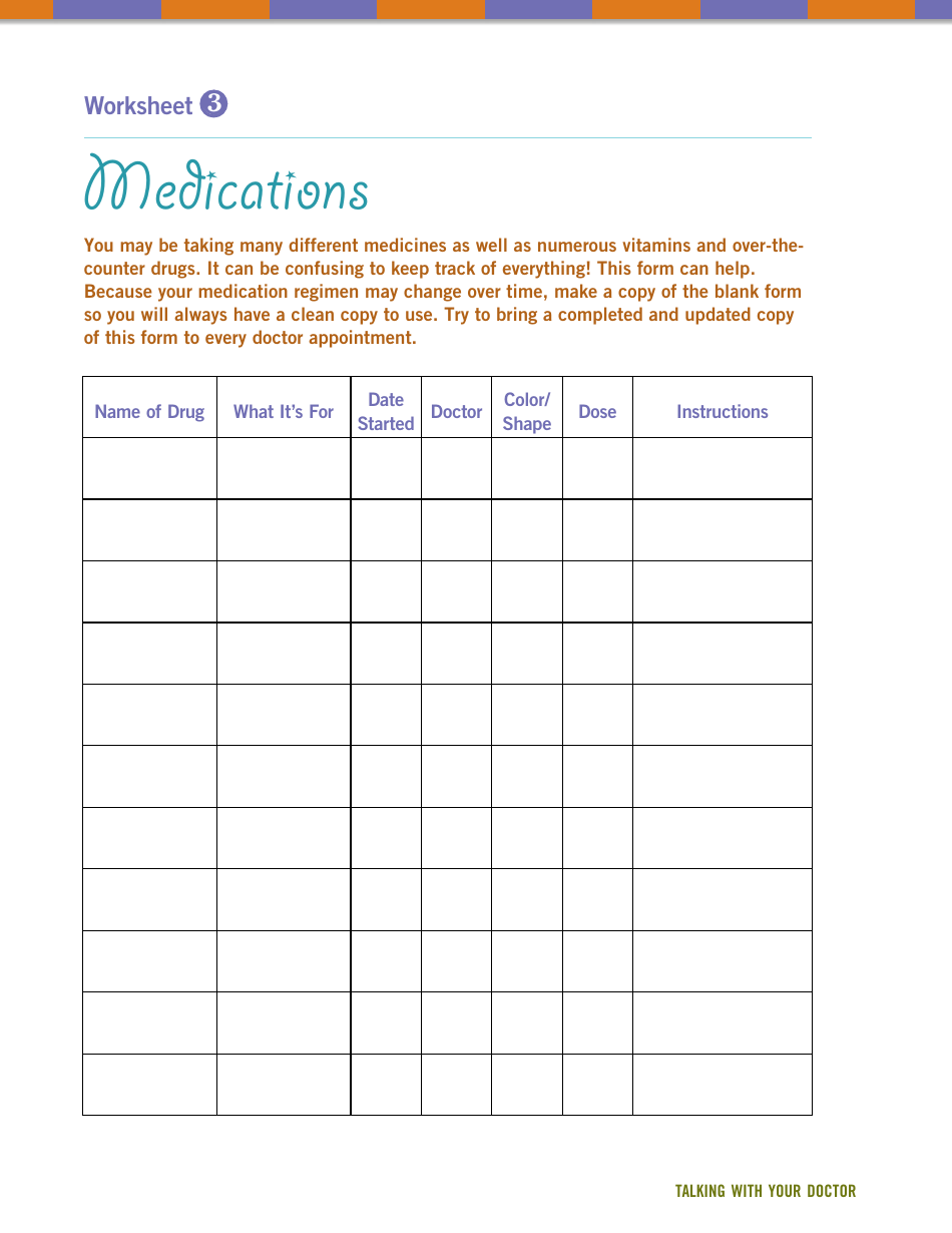 Preview of Medications Worksheet