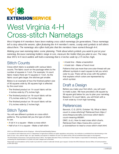 West Virginia 4-h Cross-stitch Pattern Templates