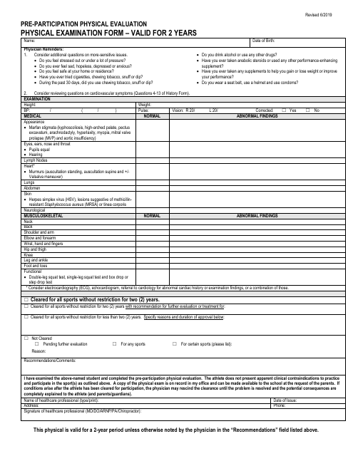 Pre-participation Physical Examination Form Download Pdf