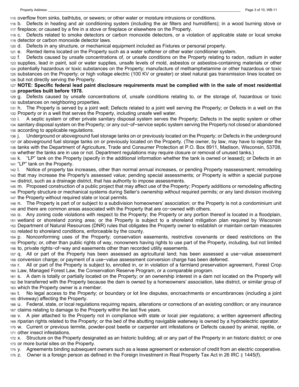 Form WB-11 Residential Offer to Purchase - Wisconsin, Page 3