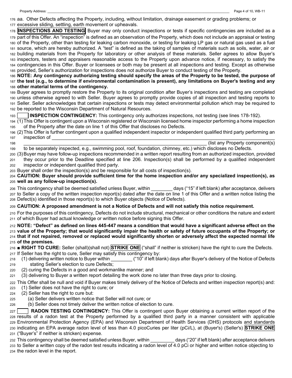 Form WB-11 Residential Offer to Purchase - Wisconsin, Page 4