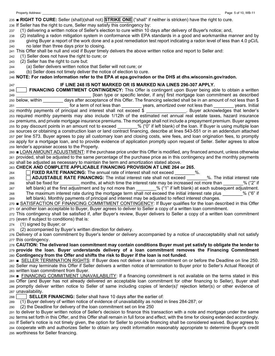 Form WB-11 Residential Offer to Purchase - Wisconsin, Page 5