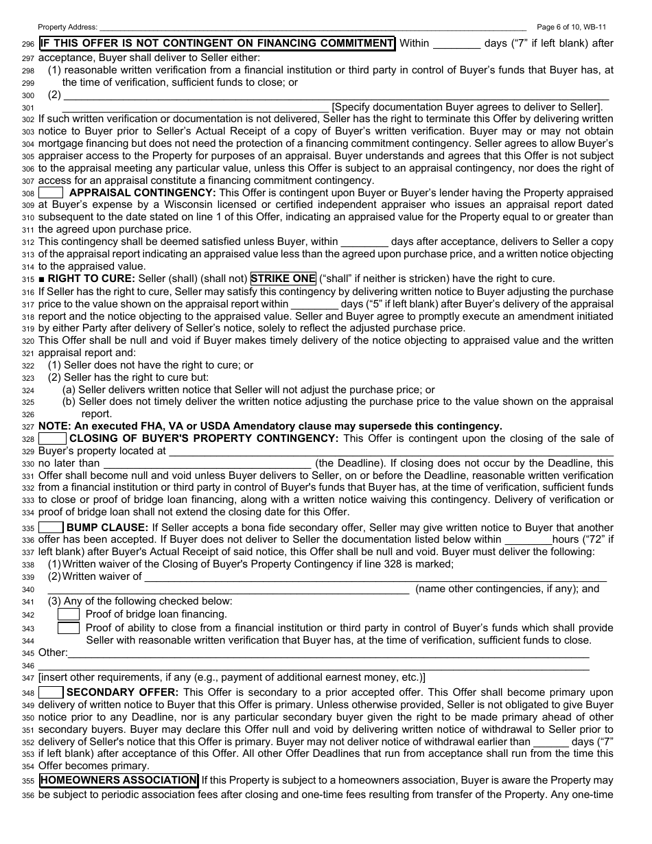 Form WB-11 Residential Offer to Purchase - Wisconsin, Page 6