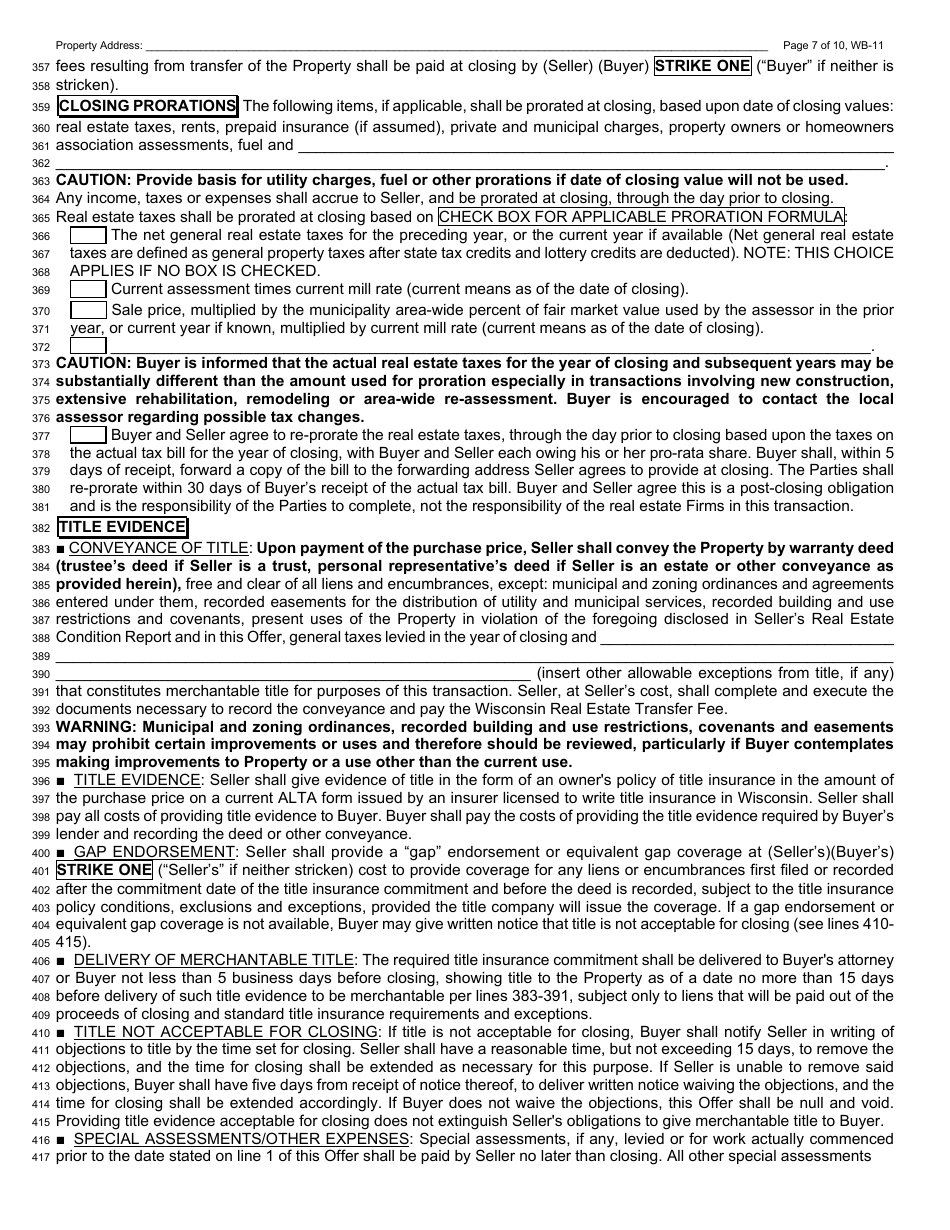 Form WB-11 Residential Offer to Purchase - Wisconsin, Page 7