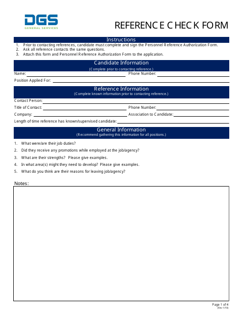 Reference Check Form - California Download Pdf