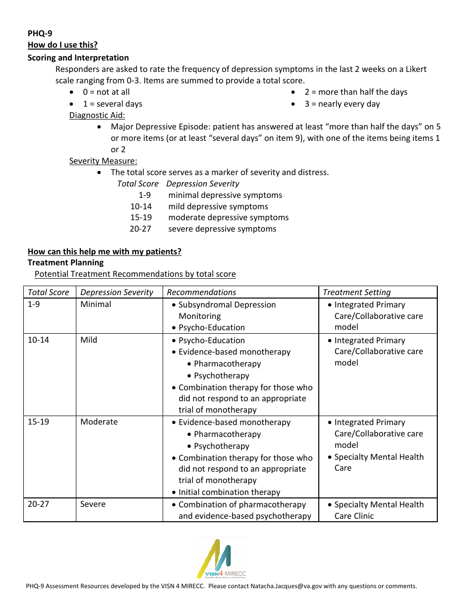 Patient Health Questionnaire (Phq-9) - Visn 4 Mirecc, Page 2