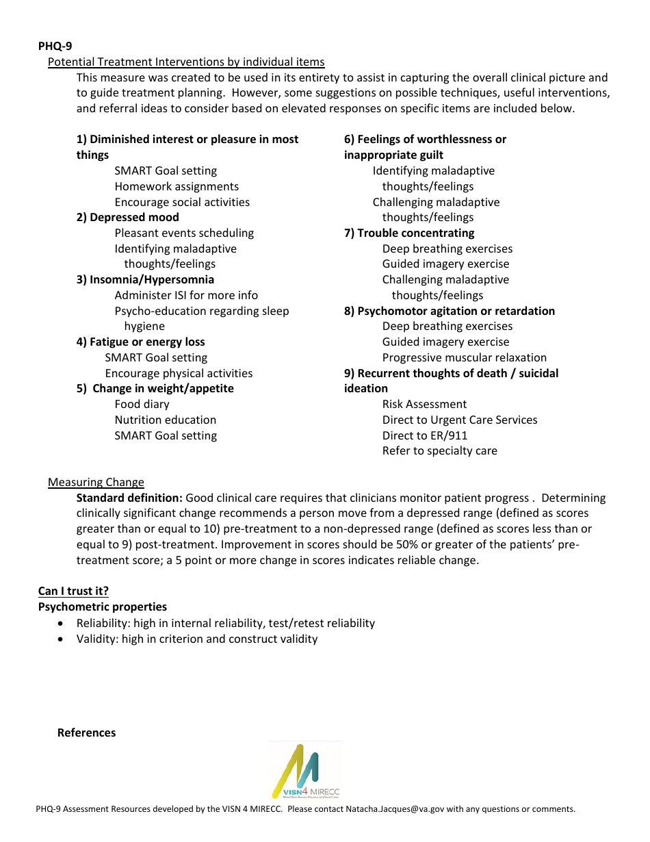 Patient Health Questionnaire (Phq-9) - Visn 4 Mirecc Download Fillable ...