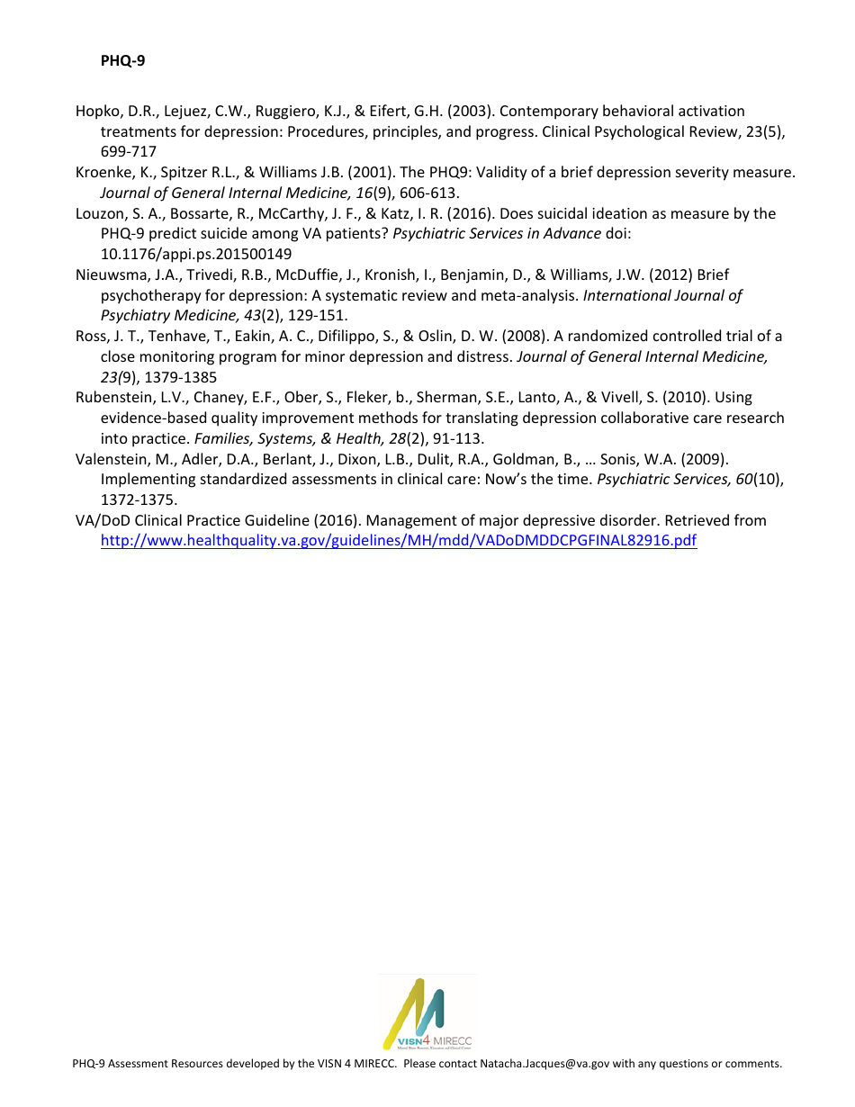 Patient Health Questionnaire (Phq-9) - Visn 4 Mirecc, Page 4
