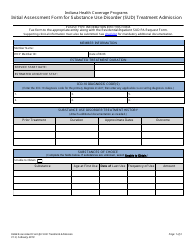 Document preview: Initial Assessment Form for Substance Use Disorder (Sud) Treatment Admission - Indiana Health Coverage Programs - Indiana
