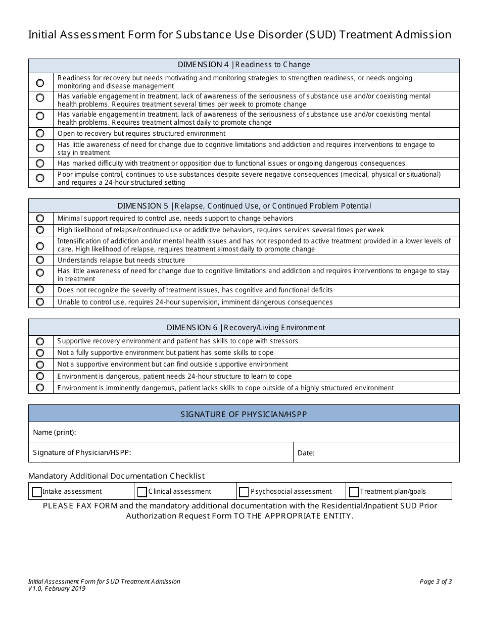 Initial Assessment Form for Substance Use Disorder (Sud) Treatment Admission - Indiana Health Coverage Programs - Indiana, Page 3