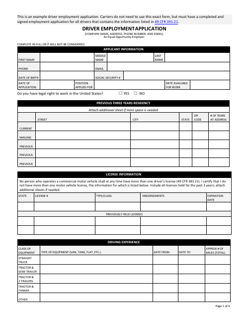 Driver Employment Application Fill Out Sign Online And Download Pdf Templateroller 8185