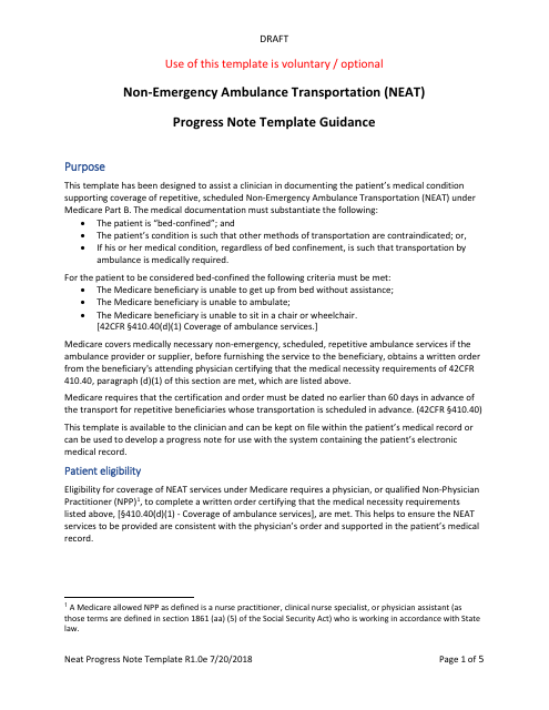 Non-emergency Ambulance Transportation Progress Note Template