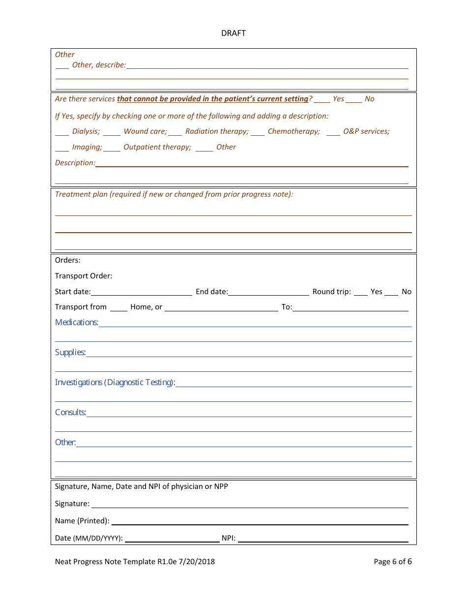 Non-emergency Ambulance Transportation Progress Note Template, Page 11