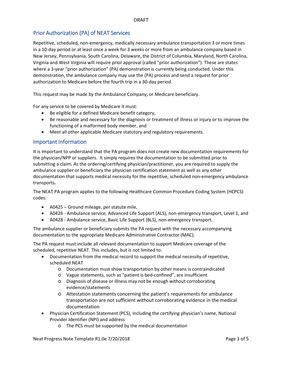 Non-emergency Ambulance Transportation Progress Note Template, Page 3