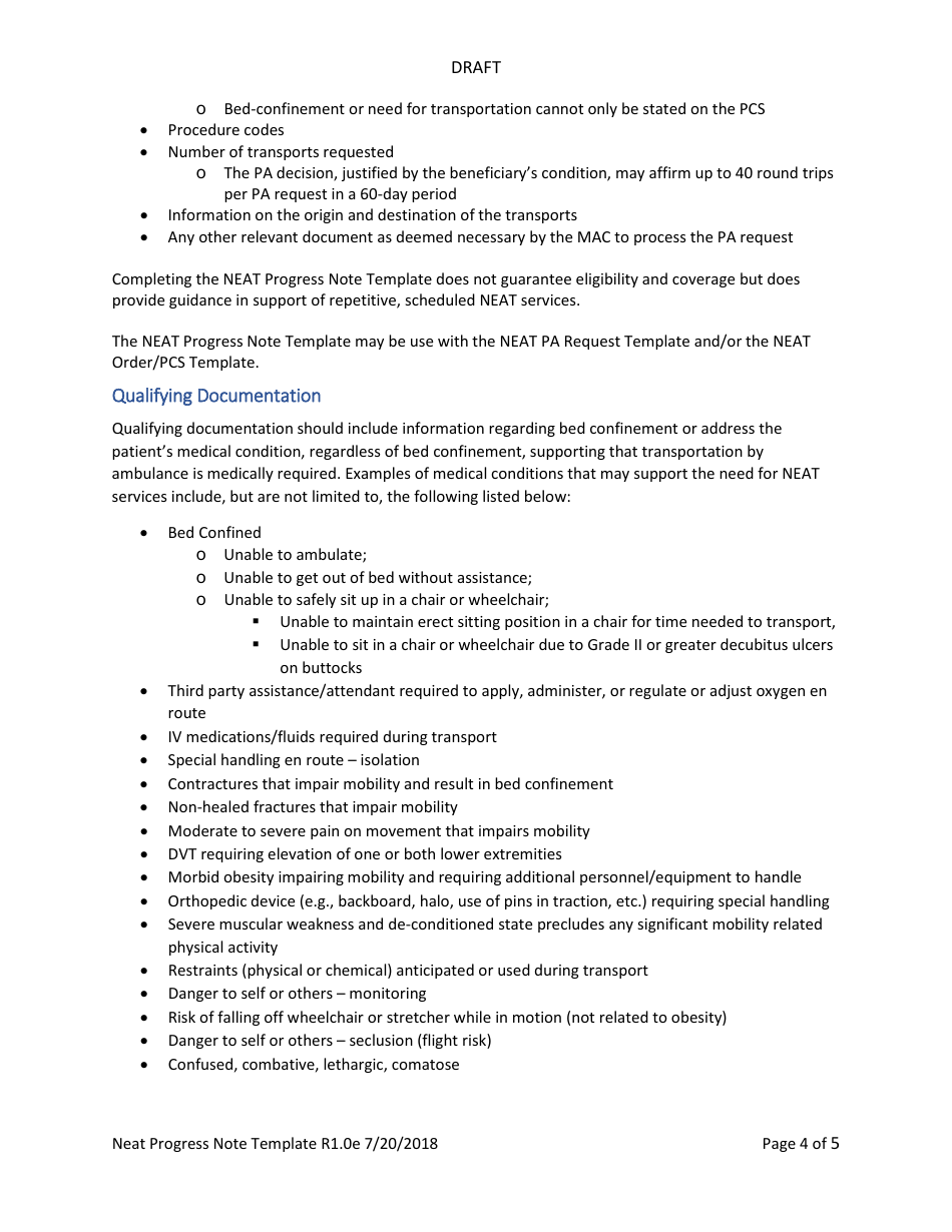 Non-emergency Ambulance Transportation Progress Note Template, Page 4