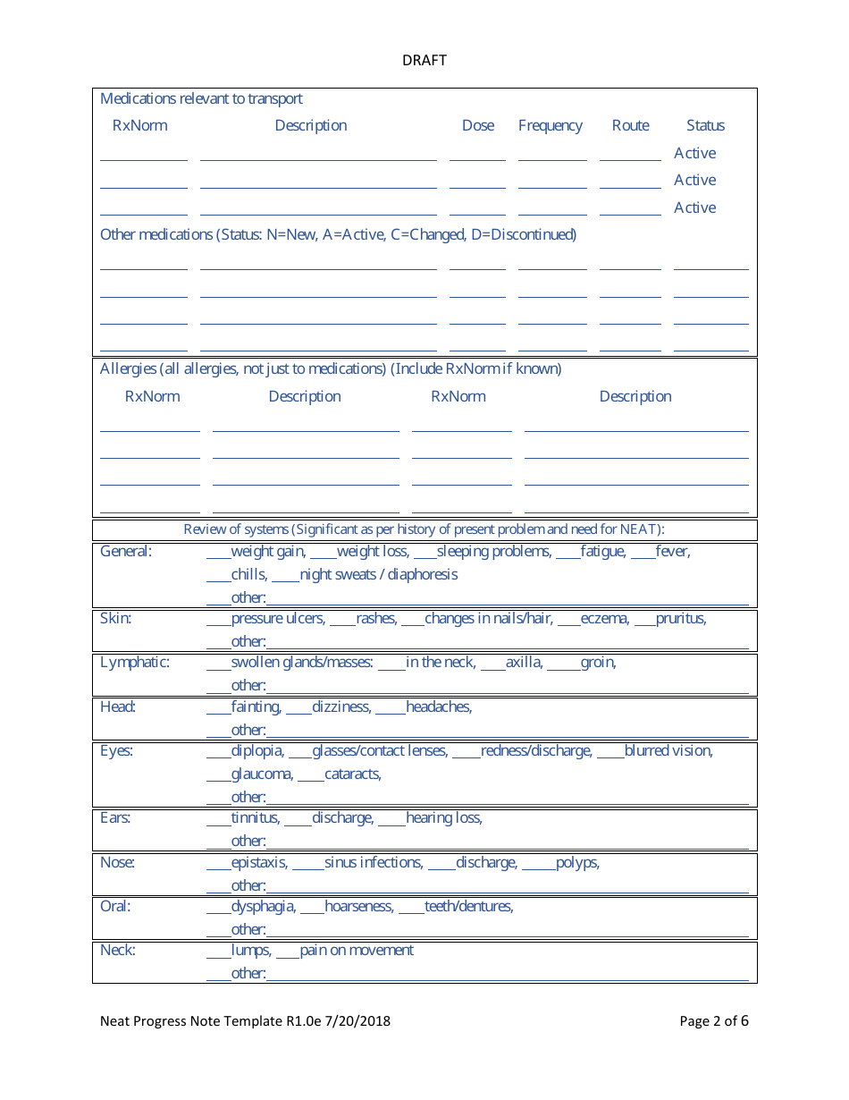 Non-emergency Ambulance Transportation Progress Note Template, Page 7