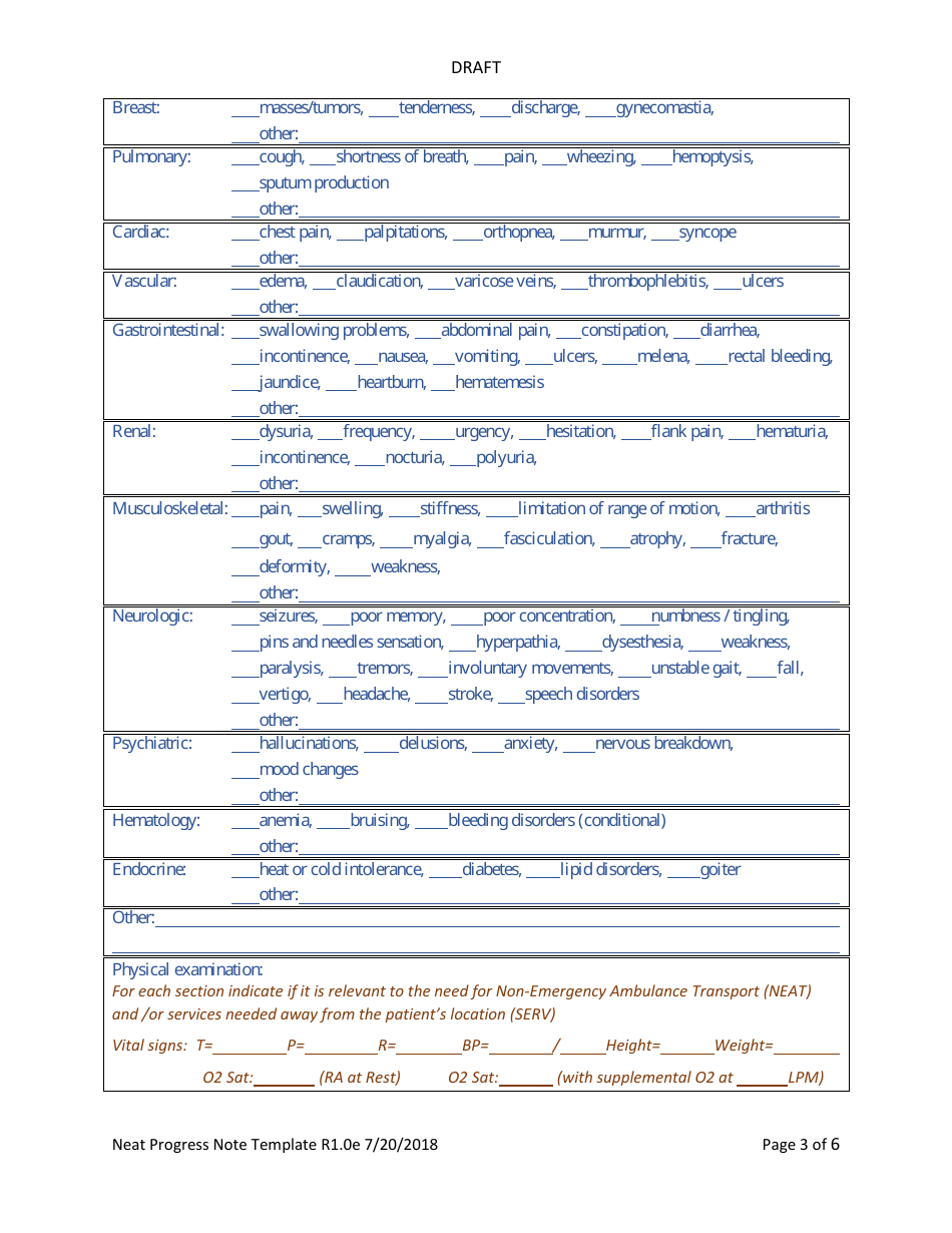Non-emergency Ambulance Transportation Progress Note Template, Page 8