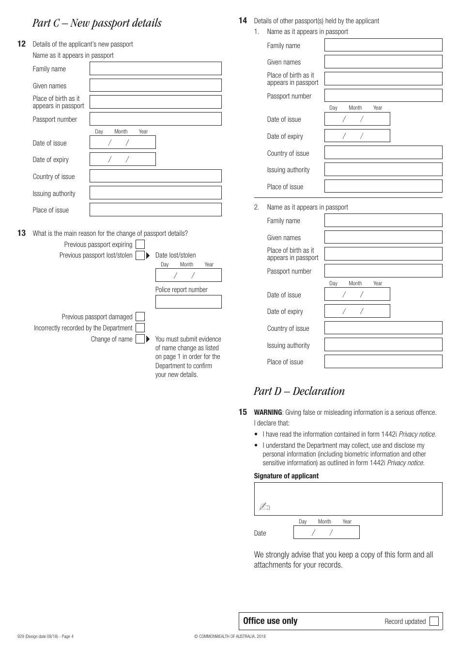 Form 929 - Fill Out, Sign Online and Download Fillable PDF, Australia ...