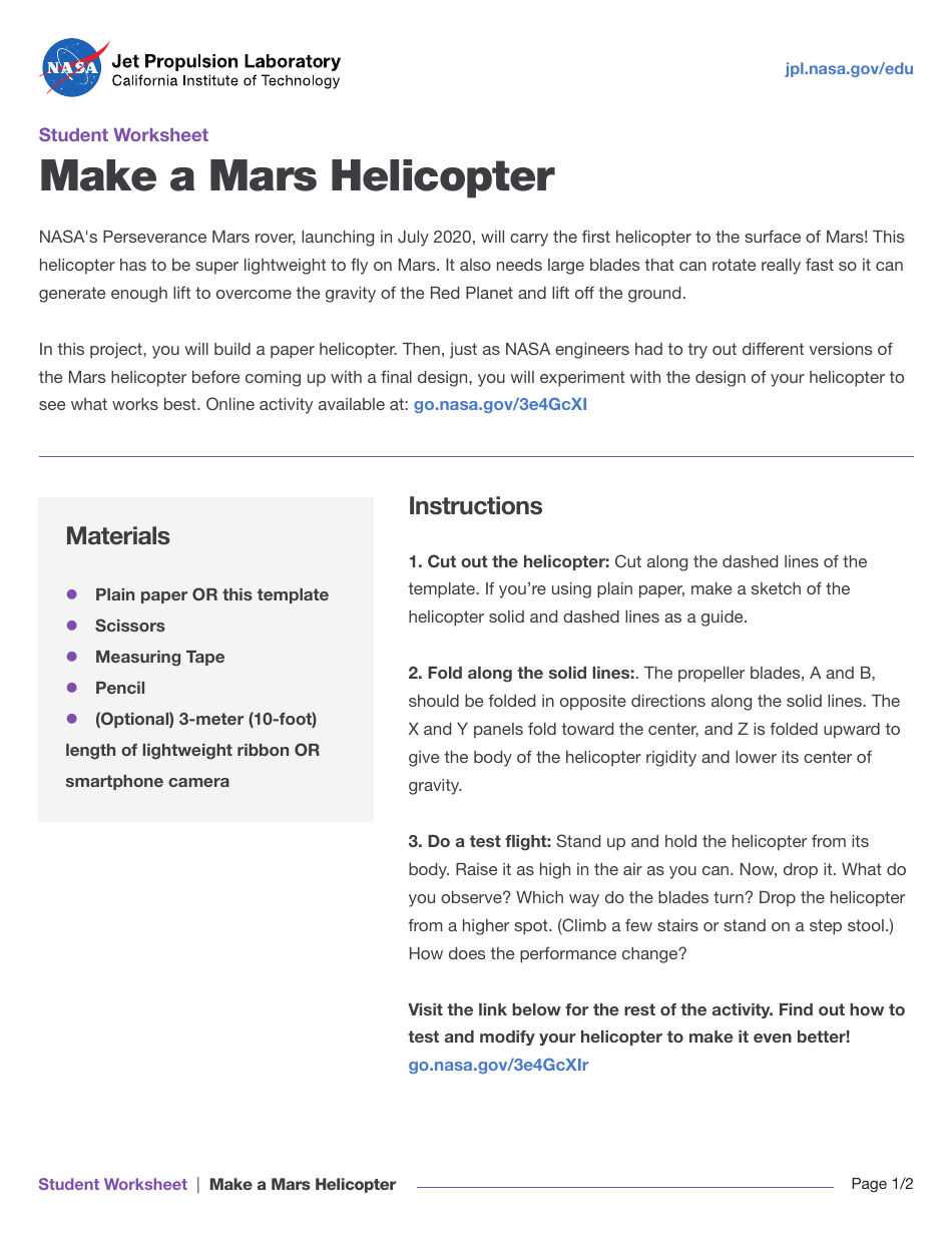 NASA Mars Helicopter Templates, Page 1