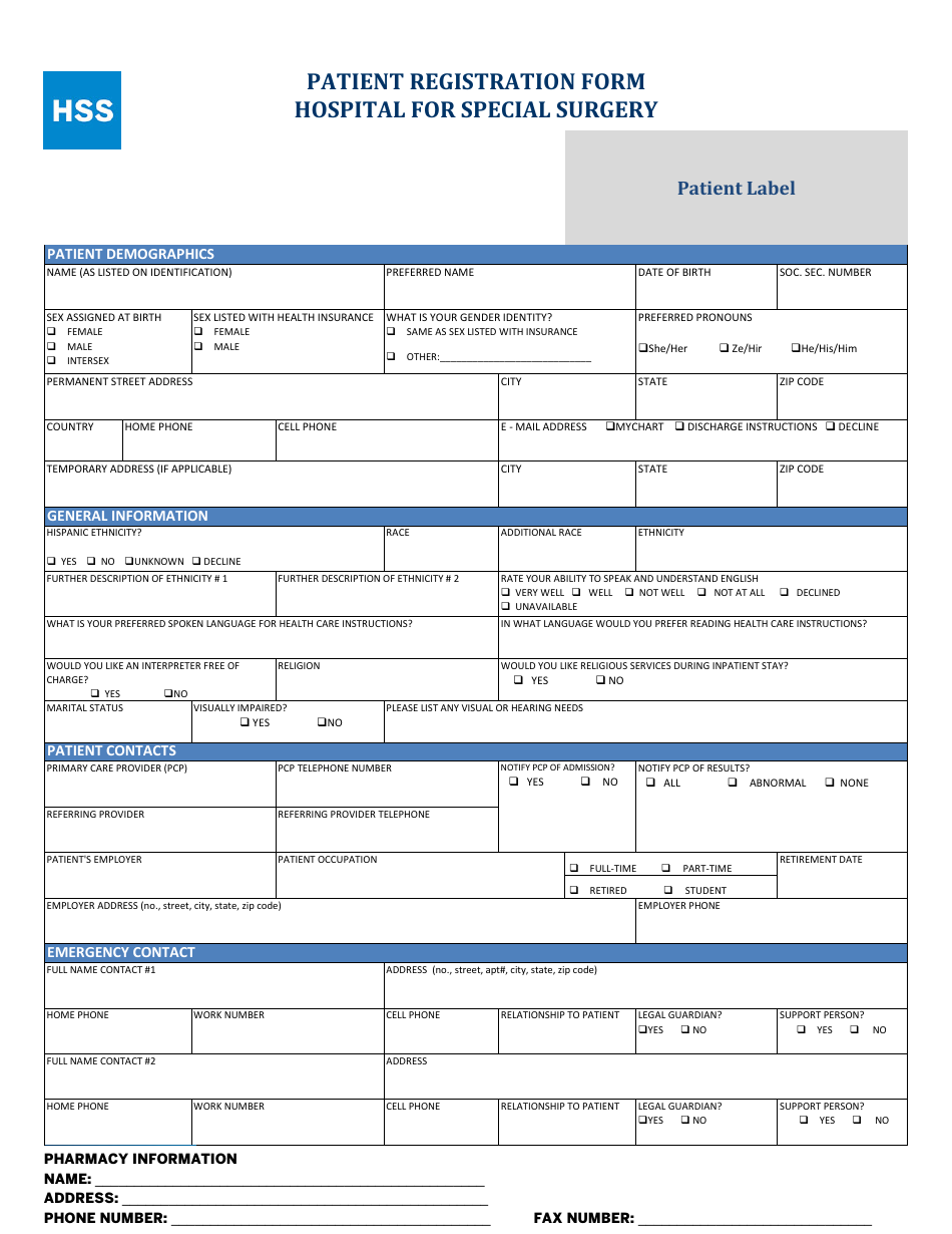 Patient Registration Form, Page 1