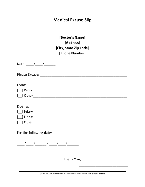 Medical Excuse Slip - Printable Medical Note Template Image Preview