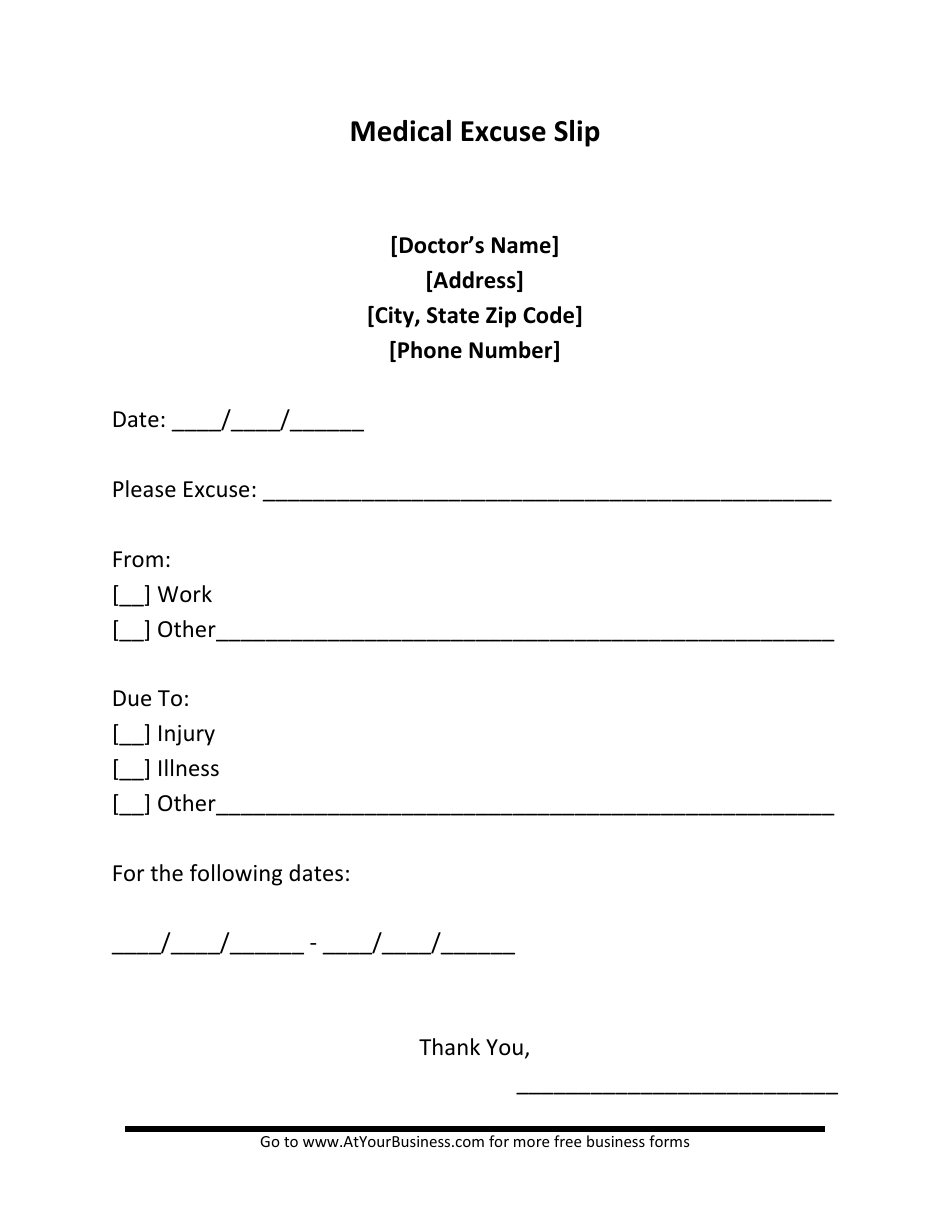 Medical Excuse Slip Download Printable PDF | Templateroller