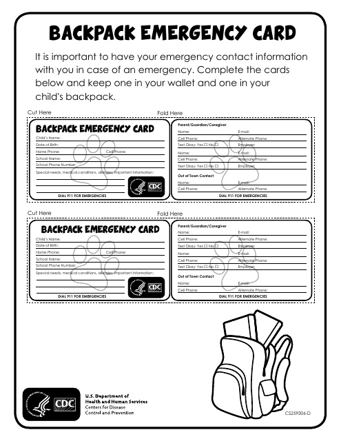 Form CS259306-D Backpack Emergency Card