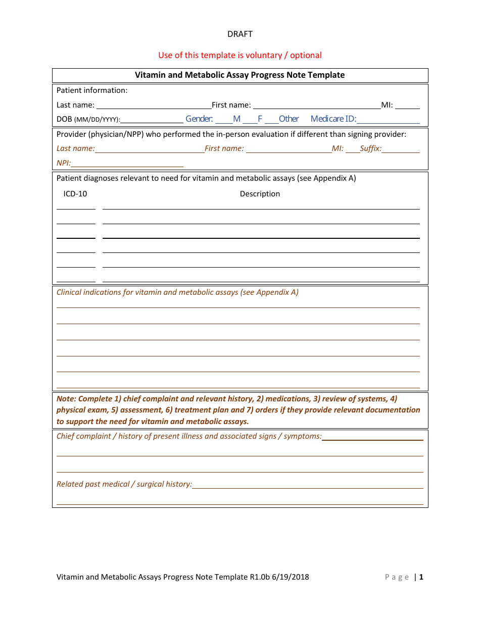 Vitamin and Metabolic Assays Progress Note Template, Page 3