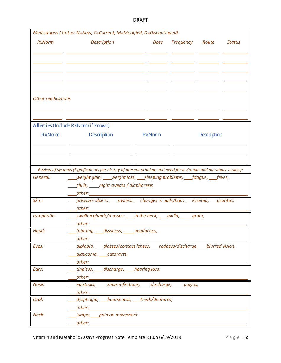 Vitamin and Metabolic Assays Progress Note Template, Page 4
