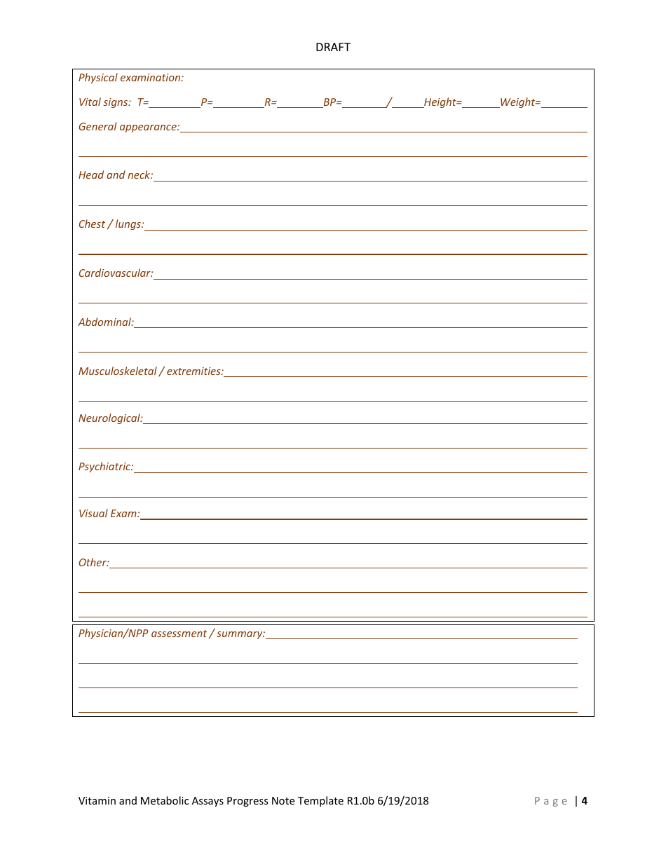 Vitamin and Metabolic Assays Progress Note Template, Page 6