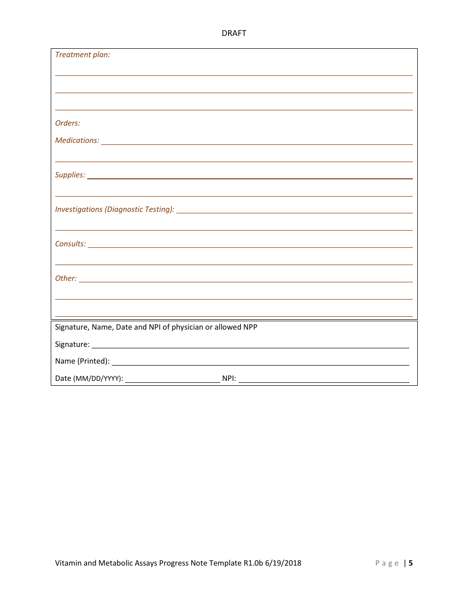 Vitamin and Metabolic Assays Progress Note Template, Page 7