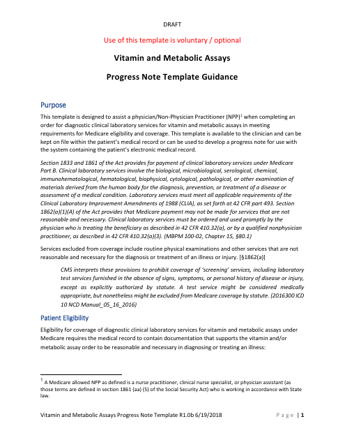 Vitamin and Metabolic Assays Progress Note Template Download Pdf