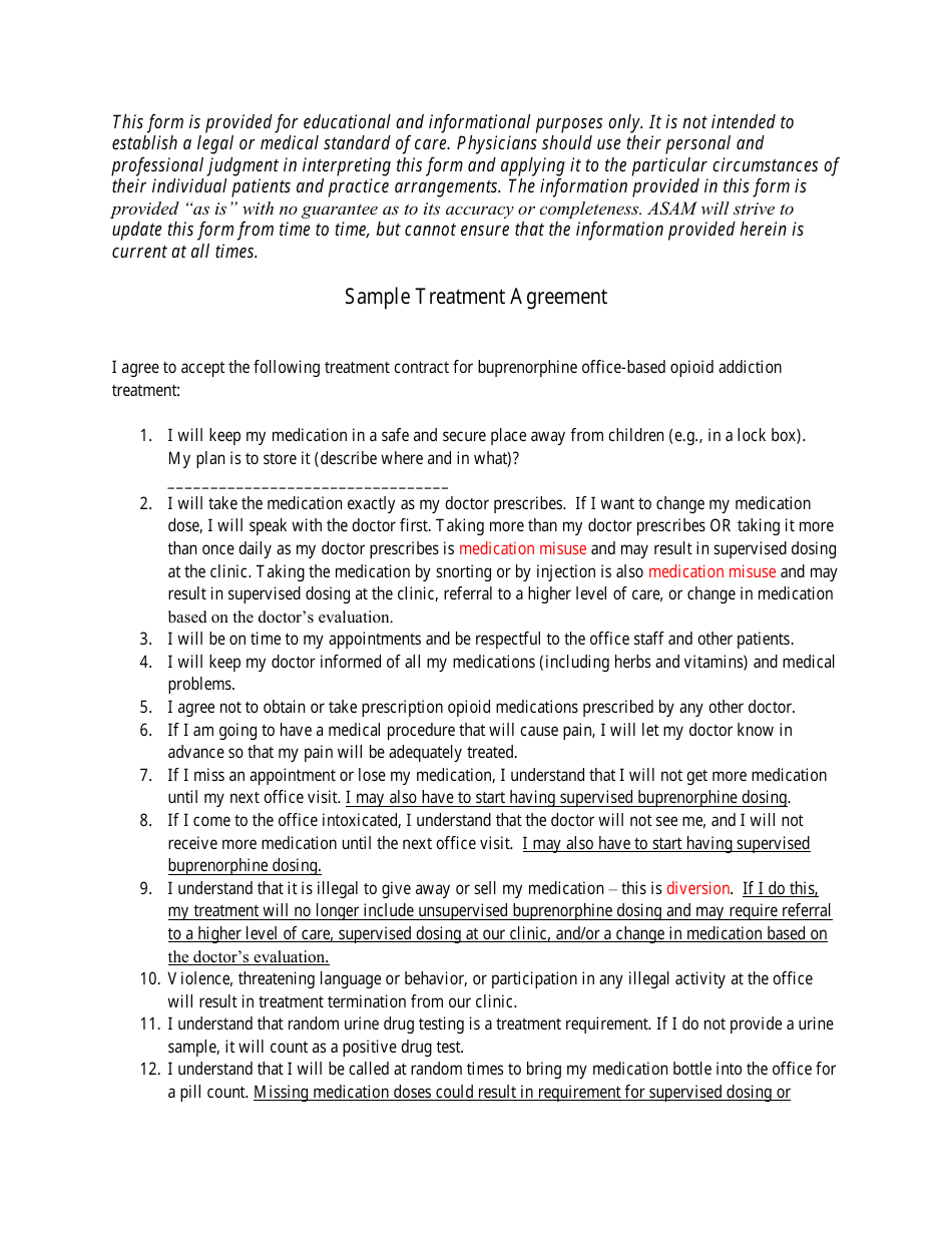 Sample Treatment Agreement, Page 1