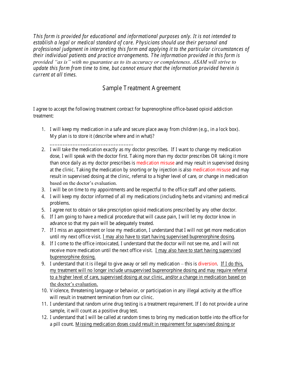 Sample Treatment Agreement Fill Out, Sign Online and Download PDF