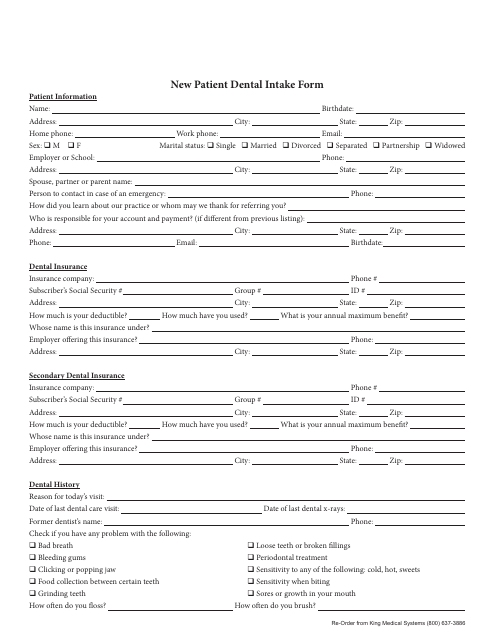 New Patient Dental Intake Form - King Medical Systems