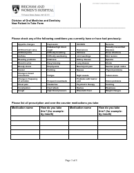 New Patient Dental Intake Form, Page 3