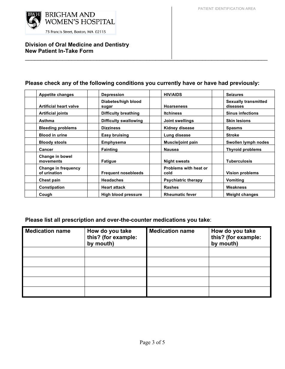 New Patient Dental Intake Form, Page 3
