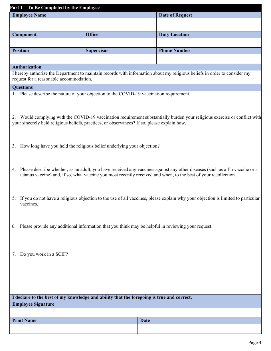Request for a Religious Exception to the Covid-19 Vaccination Requirement, Page 4