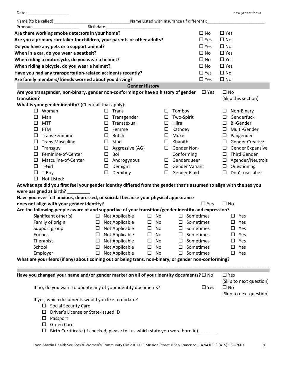 New Patient Medical Intake Form - Lyon-Martin Health Services  Womens Community Clinic, Page 7