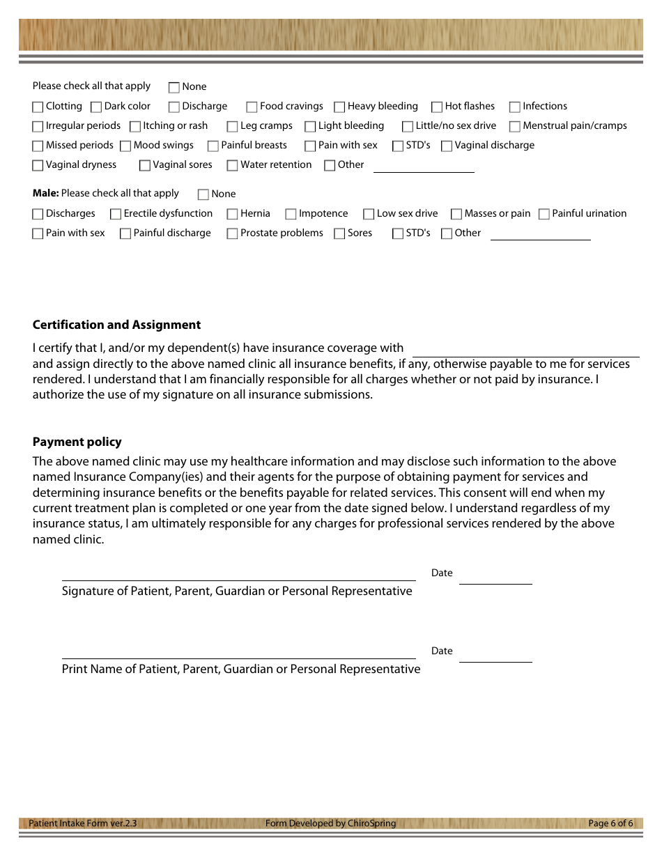 Patient Intake Form - Body Shop Chiropractic, Page 6