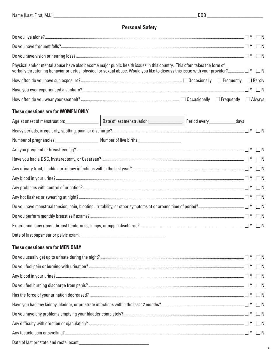 Health History Questionnaire - Trihealth, Page 4