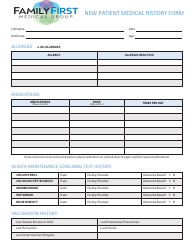 Document preview: New Patient Medical History Form - Family First Medical Group