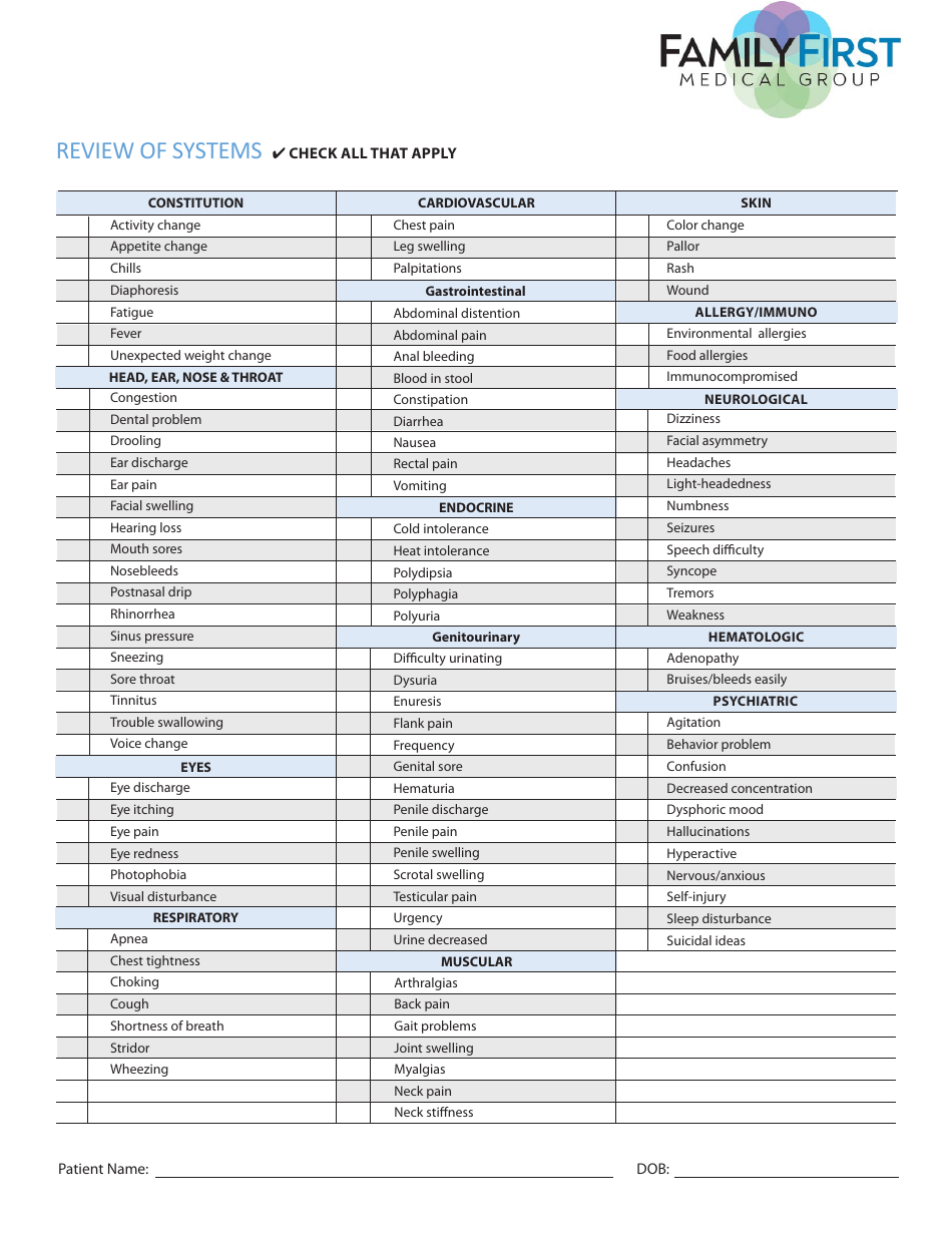 New Patient Medical History Form - Family First Medical Group, Page 5