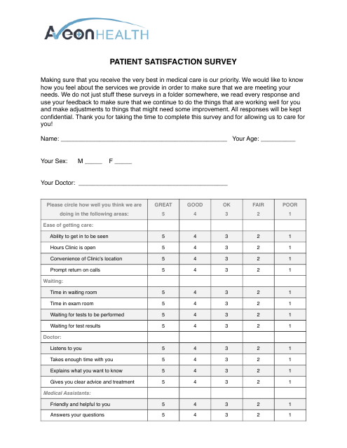 Patient Satisfaction Survey Template