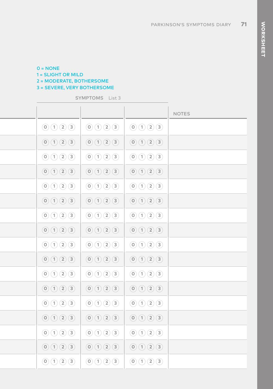 Parkinsons Symptoms Diary, Page 6