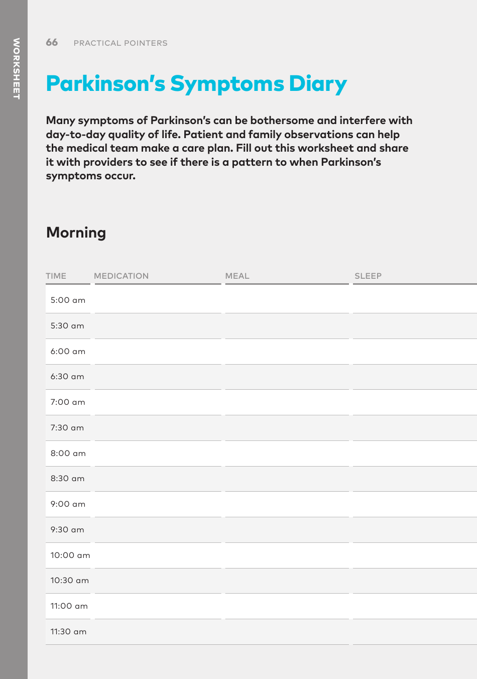 Parkinson's Symptoms Diary Download Printable PDF | Templateroller
